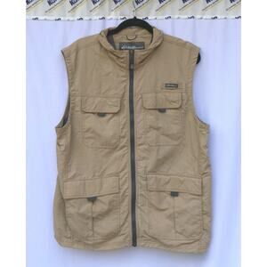 Eddie Bauer Men's Utility Vest L Khaki Ripstop Full Zip Fishing Camping Hunting
